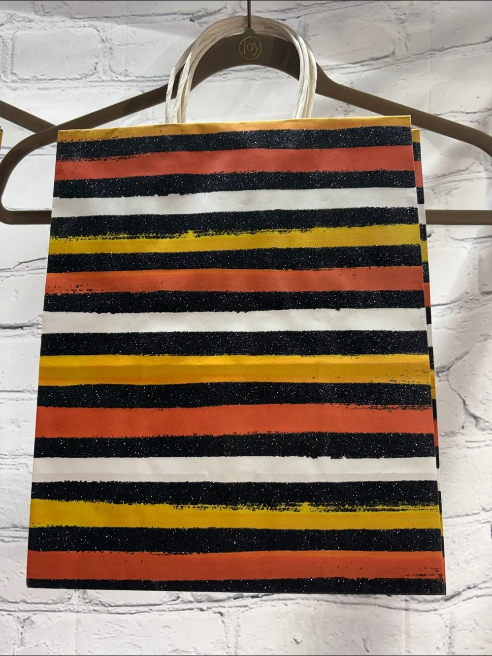Striped (5) Hallmark Halloween gift bags Black, Orange, Yellow, White  glitter